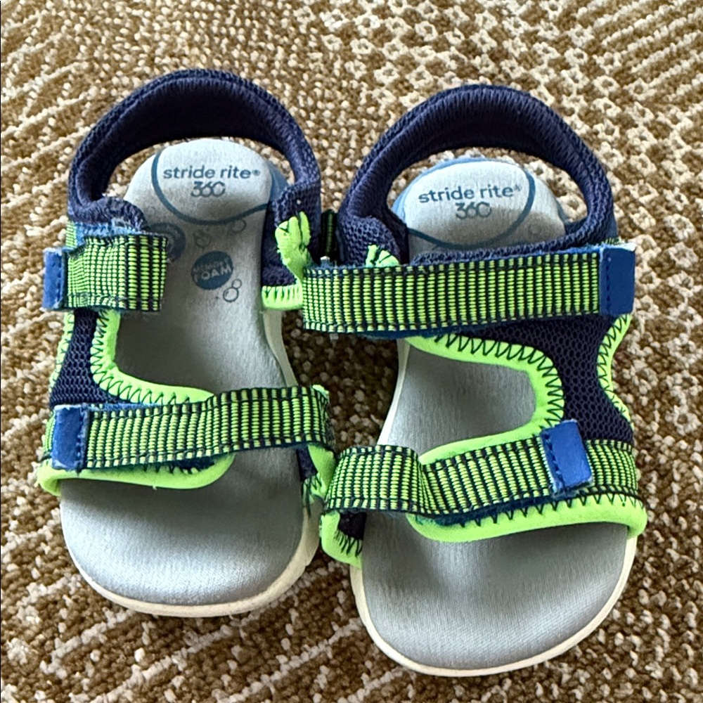 Stride Rite Navy and Lime Kids Sandals